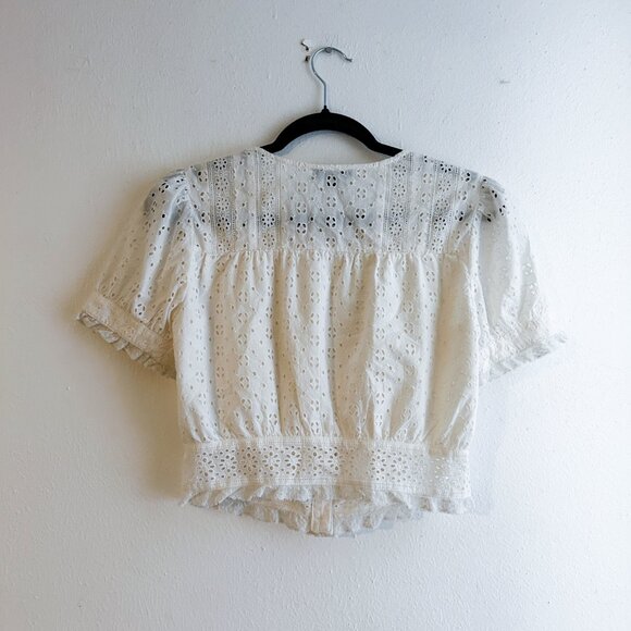 J. CREW White Button-Front Eyelet Cropped Top 100% Cotton SZ XS - Picture 3 of 6